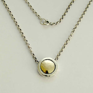 Sterling silver necklace, silver and gold necklace, necklace with pendant, gold pendant, mixed metal round pendant - Never leave N8815C