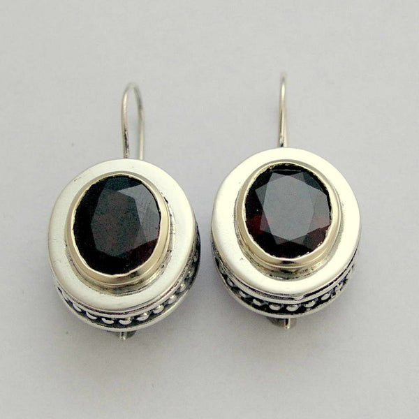 Sterling silver earrings, Garnet earrings, casual earrings, gemstone earrings, red stone earrings, two tone earrings - Regal Red E0296X
