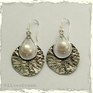 Sterling silver Earrings, oxidized earrings, dangle pearl earrings, casual earrings, bridai earrings, simple earrings - Peaceful night E2124