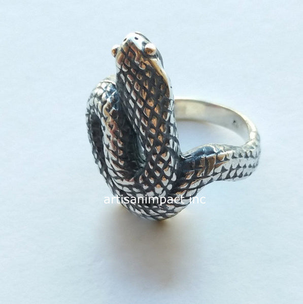 Sterling silver ring, snake ring, two tones ring, oxidized snake ring, snake band, animal ring, long snake ring, silver ring - Eden R2072