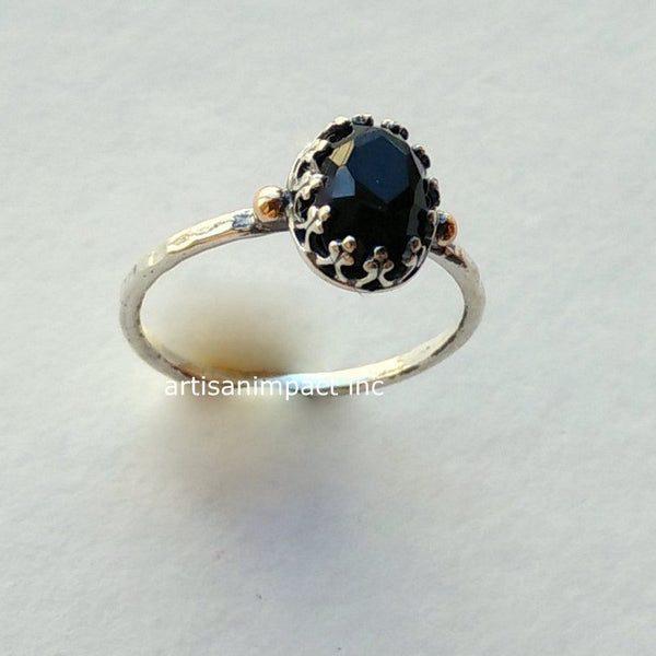 Silver gold Ring, Sterling Silver Ring, onyx ring, Gemstone Ring, Stone Ring, solitaire Ring, engagement Ring, crown ring - Desired R2125
