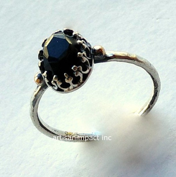 Silver gold Ring, Sterling Silver Ring, onyx ring, Gemstone Ring, Stone Ring, solitaire Ring, engagement Ring, crown ring - Desired R2125