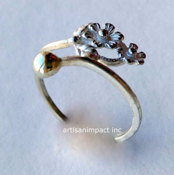 thin silver floral ring