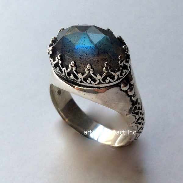 Silver engagement Ring, stone ring, Labradorite Ring, gypsy Ring, princess crown Ring, boho ring, hippie ring, antique - I believe. R2052 -1