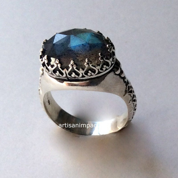 Silver engagement Ring, stone ring, Labradorite Ring, gypsy Ring, princess crown Ring, boho ring, hippie ring, antique - I believe. R2052 -1