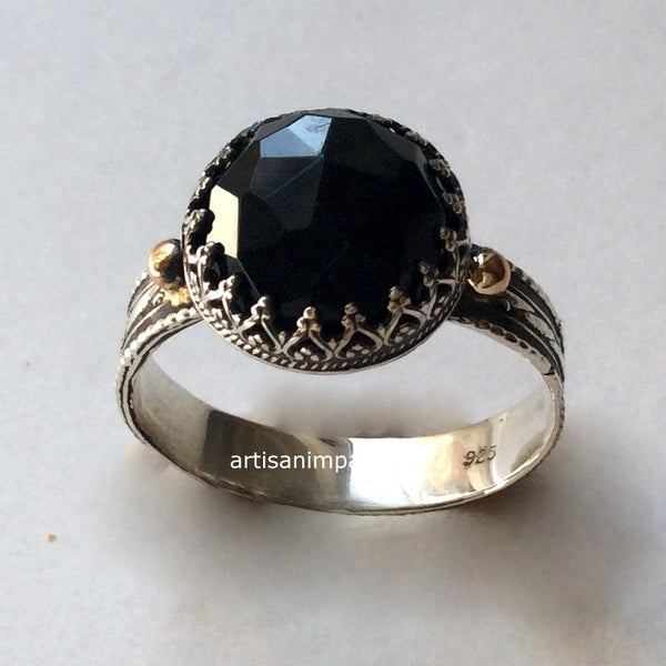 Silver gold Onyx gemstone ring