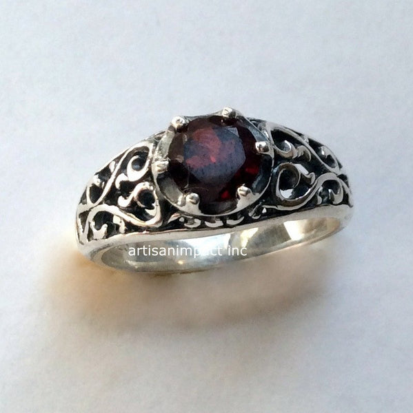 Garnet ring, January birthstone ring, gemstone ring, Sterling silver ring, filigree ring, simple engagement ring -  You're beautiful R2115