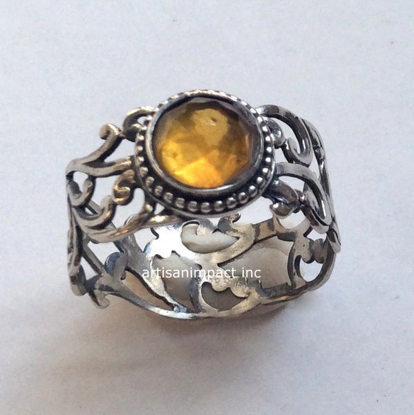 citrine silver stone ring