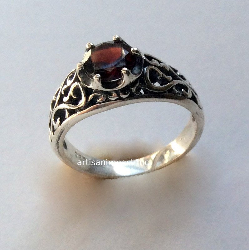 Garnet ring, January birthstone ring, gemstone ring, Sterling silver ring, filigree ring, simple engagement ring -  You're beautiful R2115