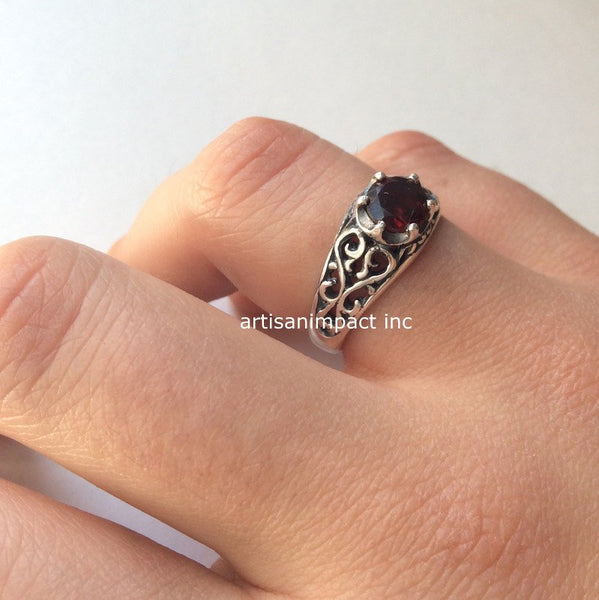 Garnet ring, January birthstone ring, gemstone ring, Sterling silver ring, filigree ring, simple engagement ring -  You're beautiful R2115