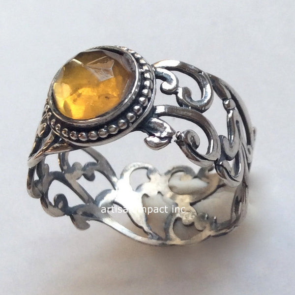 citrine silver ornate ring