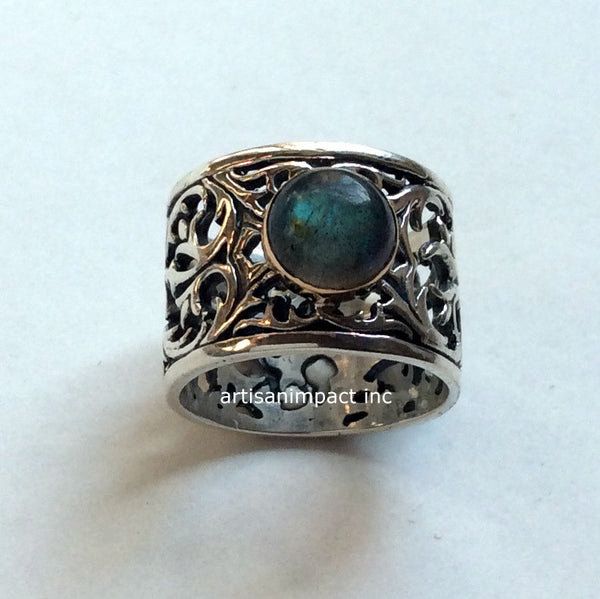 Labradorite ring, Gypsy ring, green ring, silver engagement ring, wide ring, boho jewelry, silver gold ring, stone ring - Let it go  R2057-1