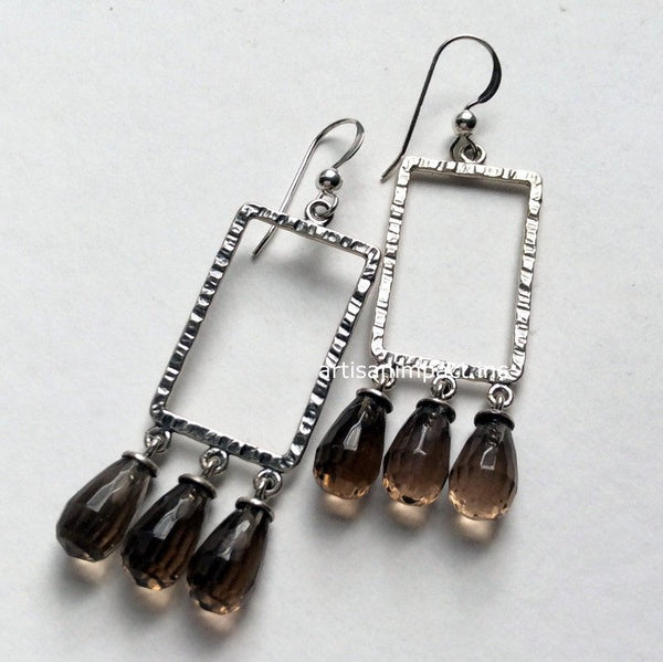 Smoky quartz earrings, long earrings, dangle earrings, silver earrings, rectangle earrings, bohemian jewelry, Gypsy - Make it real E8010