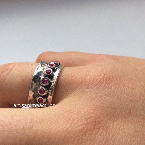 Infinity ring, Silver wedding ring, spinning ring, meditation ring, pink stone ring, boho ring, hippie ring, gypsy - Cocktail party R2074