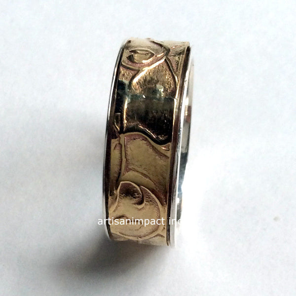 Mens Silver band, wide spinner ring, unisex band, silver brass ring, vine ring, Boho chic ring, wedding ring, nature ring - Blind date R2107