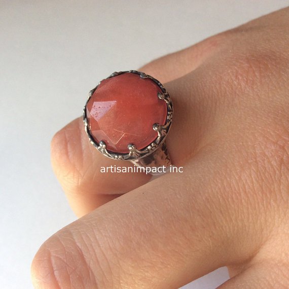 Cherry quartz princess crown ring