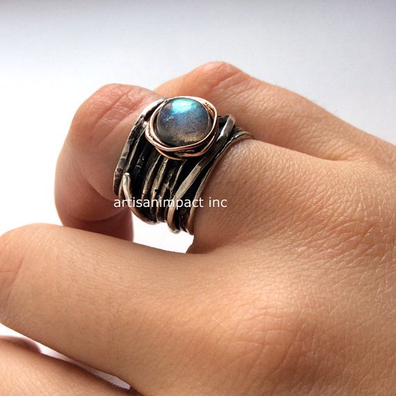 Opalite ring, gypsy ring, Silver engagement ring, wire wrap band, simple ring, hippie ring, bohemian ring, stone - Visions of you R2119