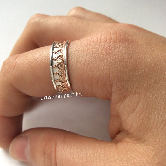 Gold crown band, simple band, simple ring, silver gold wedding band, delicate band, sterling silver band, matching bands - Victory R2094
