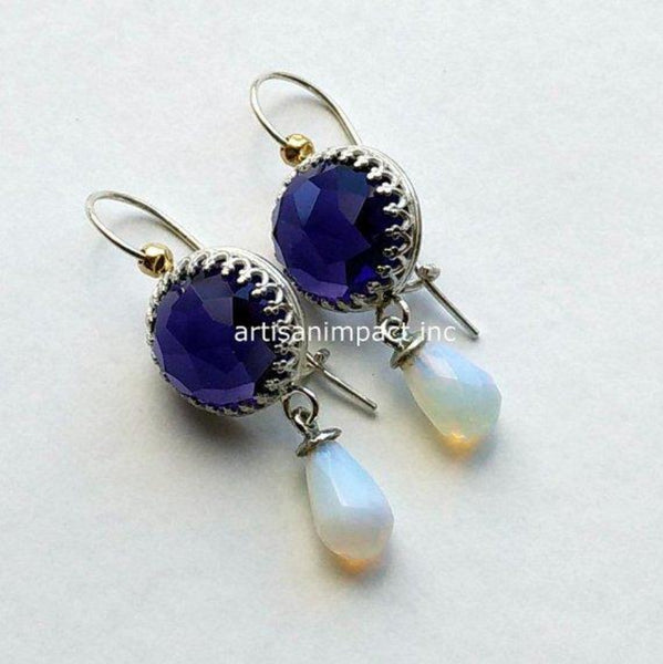 Amethyst chandelier Boho silver earrings