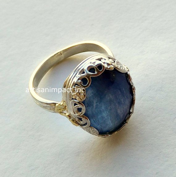 Kynite gemstone ring, Silver engagement ring for her, silver gold ring, statement ring, boho ring, princess Crown ring - Spiritual R2106