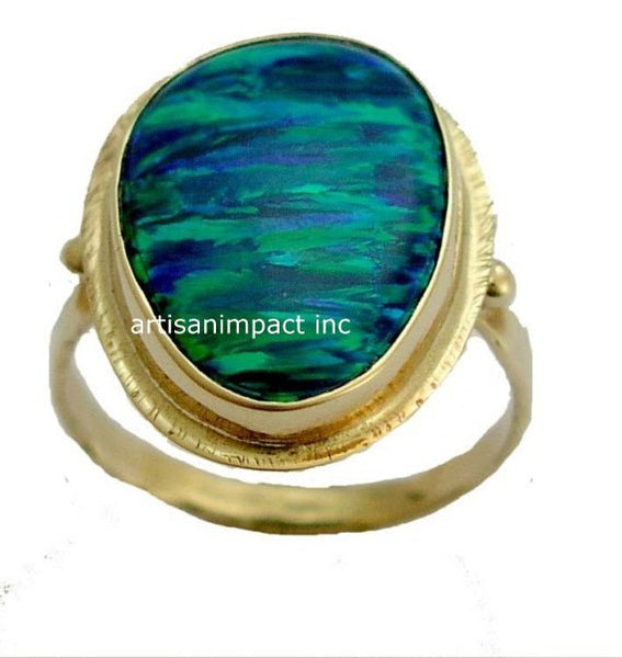 Rose Gold ring, 14K Rose Gold and Opal Ring, opal ring, blue-green gemstone ring, red gemstone ring, statement ring - Mystic Ocean. RG1274