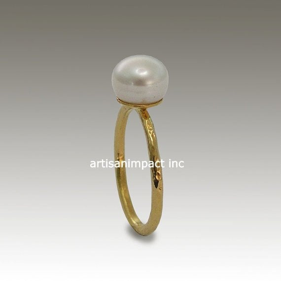 yellow gold freshwater pearl engagement ring