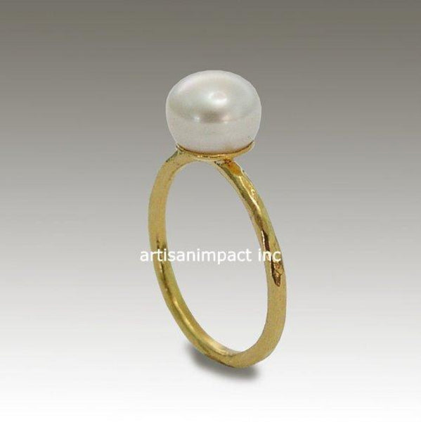Solid Gold single pearl ring