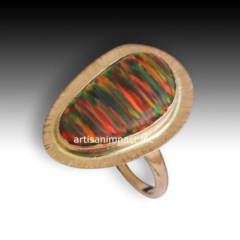 Rose Gold ring, 14K Rose Gold and Opal Ring, opal ring, blue-green gemstone ring, red gemstone ring, statement ring - Mystic Ocean. RG1274