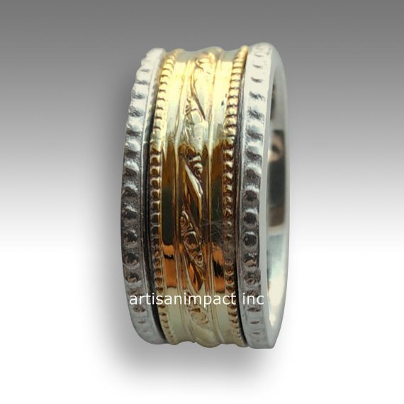 Wedding ring, wedding band, Sterling silver ring, silver gold ring, unisex ring, unisex band, spinner Ring, meditation ring - Crush R2076
