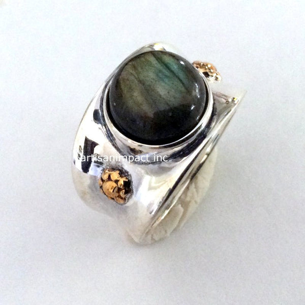 Gold silver Ring, Labradorite ring, sterling silver ring, two tones ring, floral ring, engagement silver ring- The way I look at you R2198