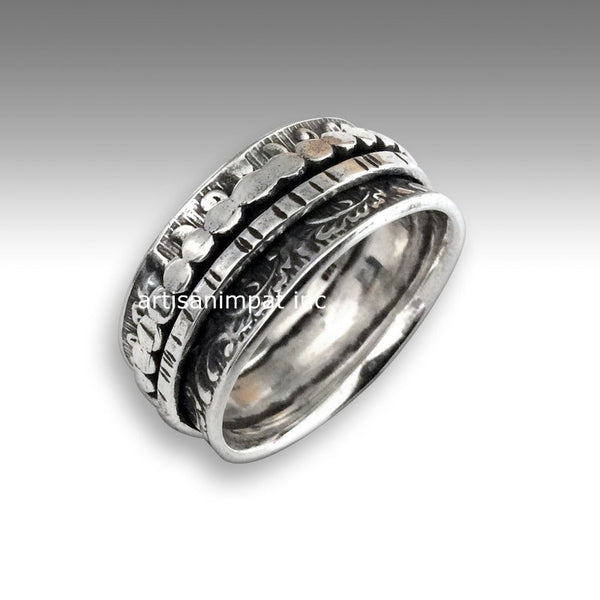 Stacking bands, Wedding band, sterling silver ring, silver spinners ring,  filigree ring, oxidized ring, unisex band - Our spirit R2189