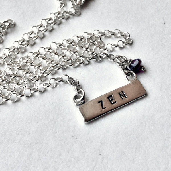 Silver bar necklace, Layering necklace, amethyst necklace, Zen necklace, personalised name necklace, yoga pendant - Relaxation N2014