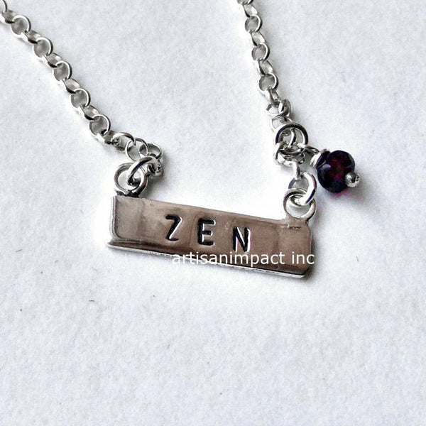 Silver bar necklace, Layering necklace, amethyst necklace, Zen necklace, personalised name necklace, yoga pendant - Relaxation N2014