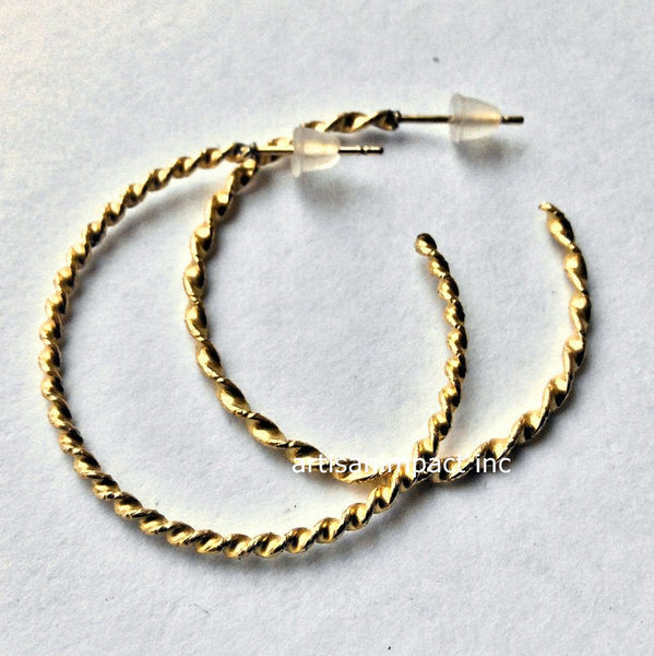 Gold Earrings, Gold hoop Earrings, gold rope Earrings, Gold Dangle Earrings, large hoops, simple casual Earrings - In love again E90088