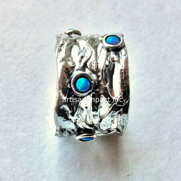 wide sterling silver opals ring