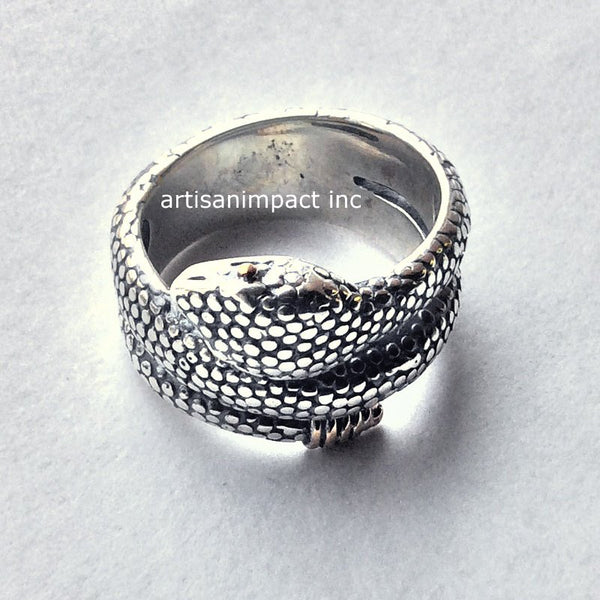 Silver gold ring, snake ring, bohemian ring, gypsy ring, snake band, hippie ring, long ring, unique ring, boho chic jewelry - Tempter R2232