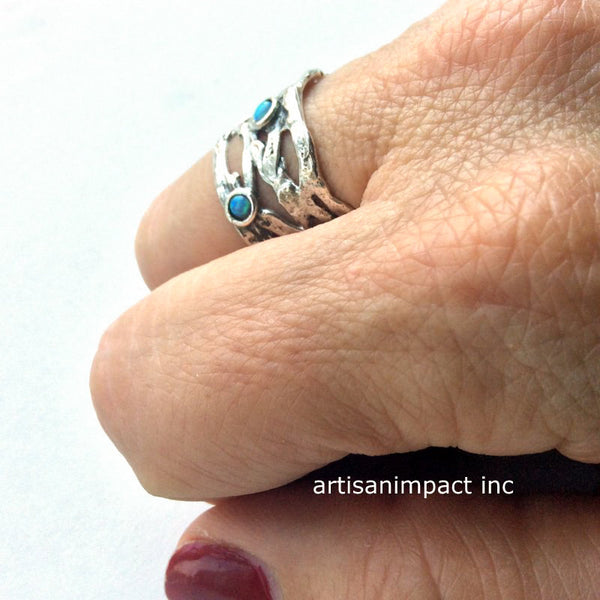 Braided sterling silver opal ring