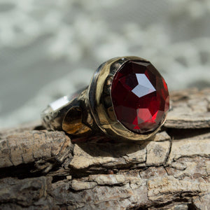 Garnet Ring, Silver gold Ring, Statement Ring, bohemian Ring, Hearts Ring, engagement ring, January birthstone - The Queen of hearts R2139