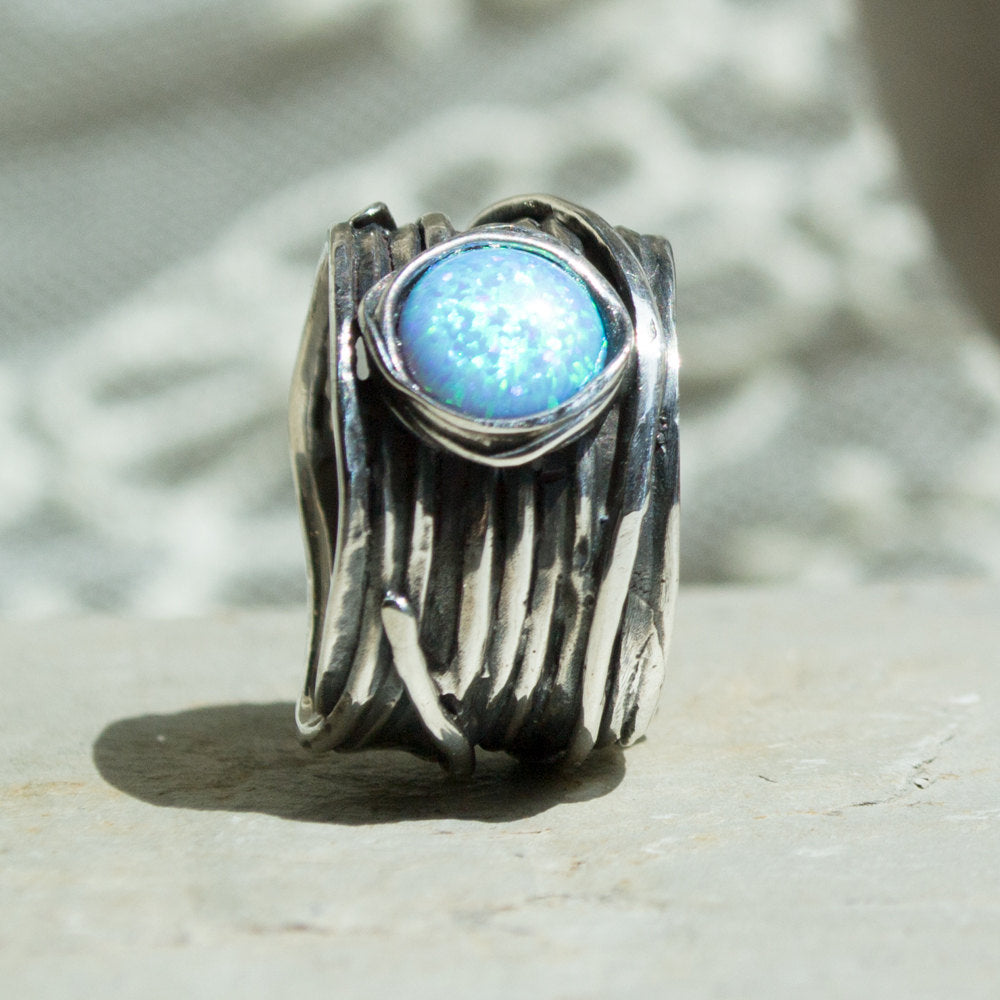 Opal Ring, Rustic jewelry, Bohemian ring, Wrap wire Ring, Wide Ring, statement Ring, cocktail Ring, stone ring - Imagine life in peace R1505