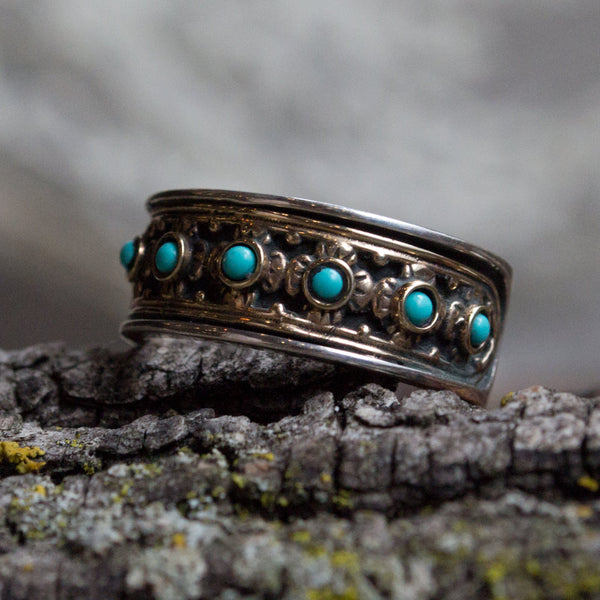 Rose Gold Ring, unique wedding band, hippie ring, turquoises ring, multistone ring, Bohemian jewelry, mothers ring - New beginnings R1143X