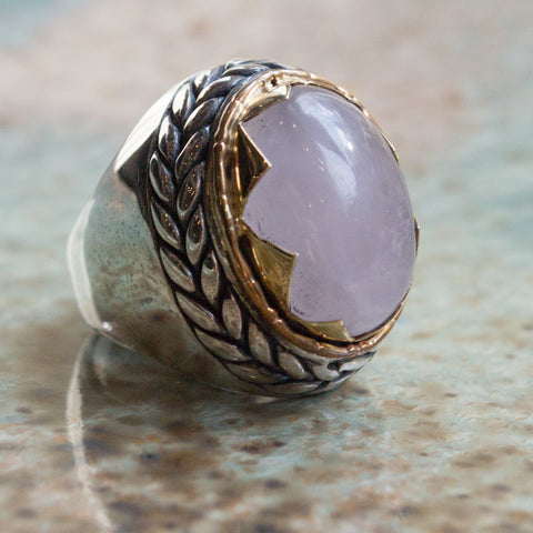 Rose quartz ring, Bohemian ring, cocktail ring, gypsy ring, silver gold ring, gemstone ring, large stone ring, oval ring - So in love R2205