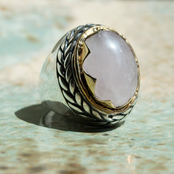 Rose quartz ring, Bohemian ring, cocktail ring, gypsy ring, silver gold ring, gemstone ring, large stone ring, oval ring - So in love R2205