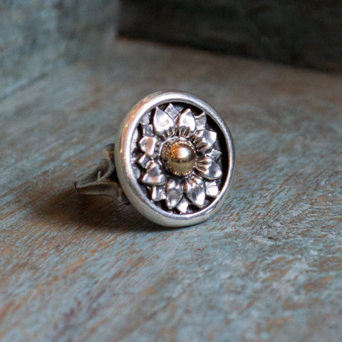 Flower ring, hipster ring, silver gold ring, statement ring, floral ring, gypsy ring, cocktail ring, boho ring, gold ring - Sunflower R0148