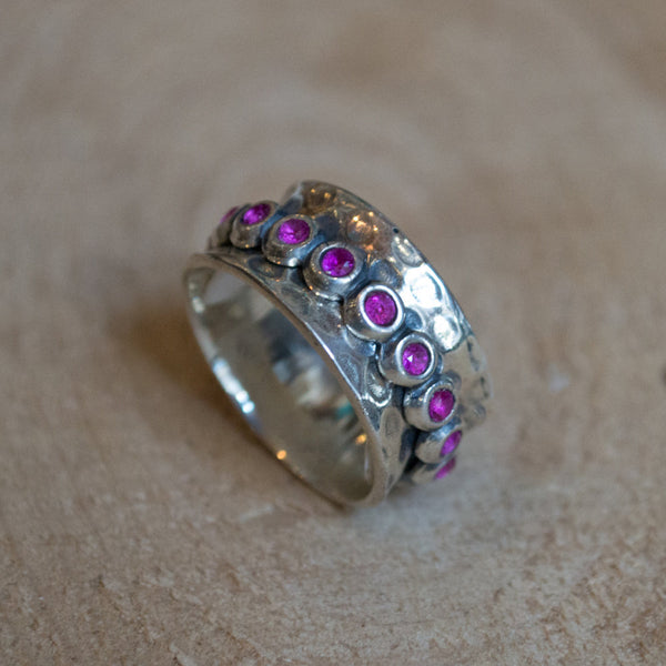 Silver wedding band, bohemian spinner ring, anxiety ring, Blue sapphires ring, boho ring, hipster ring, gypsy ring - Cocktail party R2074-1