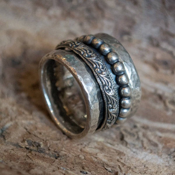Sterling silver band, spinner band, vine ring, stacking bands, spinners ring, boho ring, meditation ring - The moon and the sky R1740B