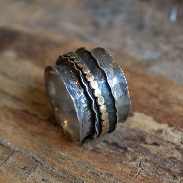 Boho silver gold spinner ring