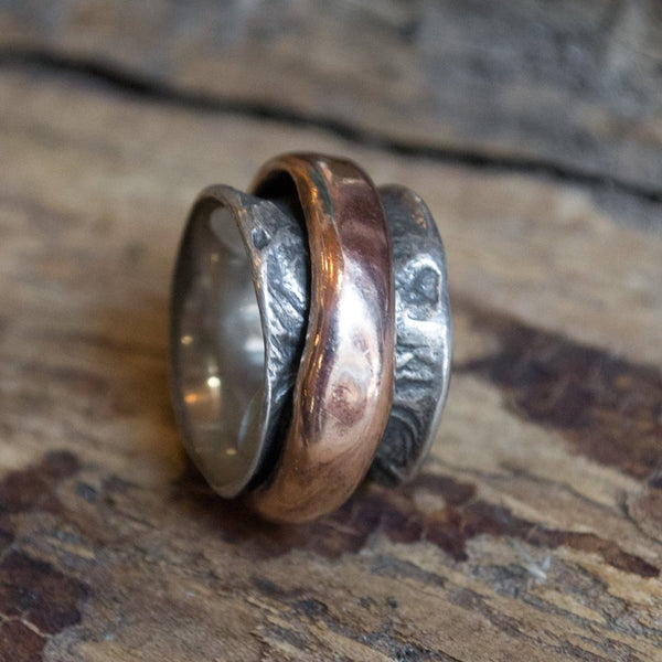 Rustic unisex band, chunky ring, unique wedding ring, silver band, spinner ring, bohemian ring, boho ring, biker ring - Eternity R1358CS