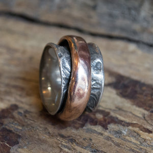 Rustic mans band, silver gold band, unique wedding ring, spinner ring, chunky ring, bohemian ring, boho ring, biker ring - Eternity R1358C