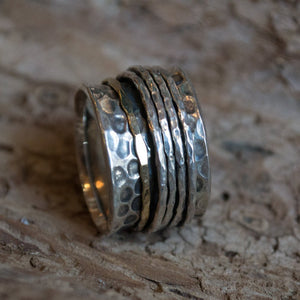 Silver gold spinner ring, stacking bands, unique wedding band, Sterling silver band, bohemian ring, spinners ring - Nothing but you R1734A