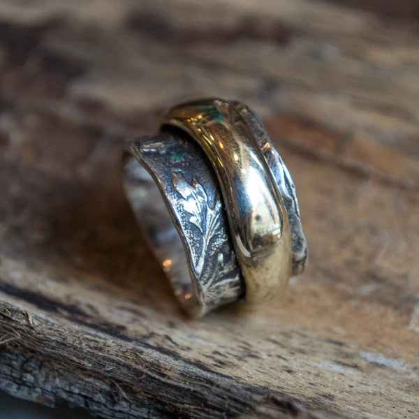 Wedding ring, Spinner Ring, Sterling Silver Gold Ring, Yellow Gold ring, vine band, leaves ring, botanical jewelry -  Endless love R2138